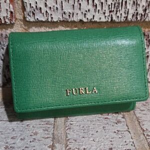 NEW Furla Green Credit Card  Leather Compact with Gold Logo